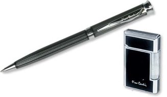 Набор Pierre Cardin шариковая ручка Tresor и кремниевая зажигалка черный лак, хром, гравировка