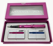 Комплект: Ручка перьевая Al-star розовый с упаковками розовых и сине-черных картриджей