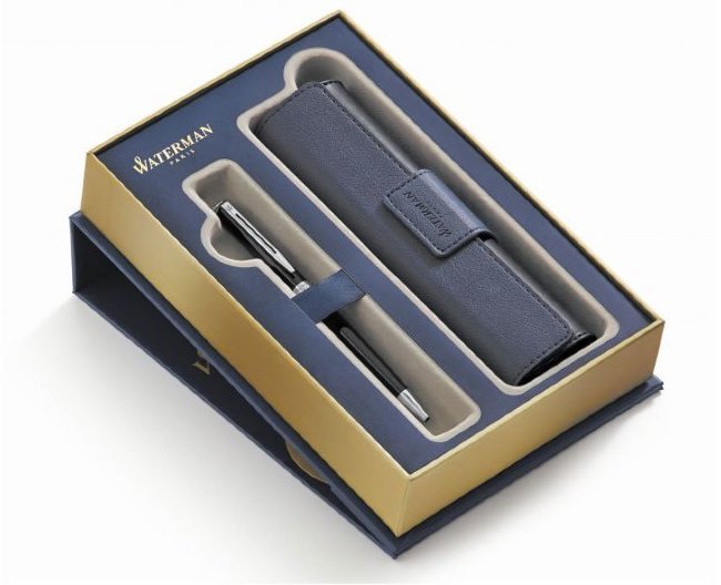 Подарочный набор: шариковая ручка Wateman Hemisphere Mars Black CT и кожаный чехол Подарочный набор: шариковая ручка Wateman Hemisphere Mars Black CT и кожаный чехол