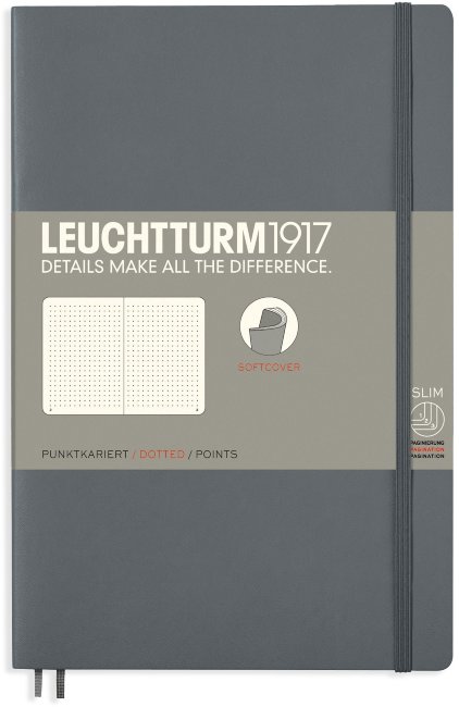 Записная книжка Leuchtturm Paperback В6+ (в точку), 123 стр., мягкая обложка, антрацит Записная книжка Leuchtturm Paperback В6+ (в точку), 123 стр., мягкая обложка, антрацит