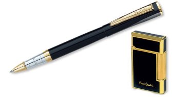 Набор Pierre Cardin ручка-роллер Gamme и кремниевая зажигалка черный лак, позолота