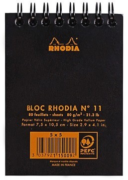 Блокнот Rhodia Classic на спирали, A7, клетка, 80 г, черный Блокнот Rhodia Classic на спирали, A7, клетка, 80 г, черный