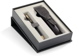 Набор: Шариковая ручка Parker Sonnet LaqBlack GT, чехол для ручки, подарочная коробка 