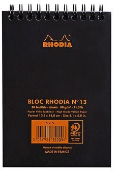 Блокнот Rhodia Classic на спирали, A6, клетка, 80 г, черный Блокнот Rhodia Classic на спирали, A6, клетка, 80 г, черный