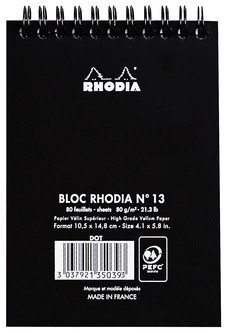 Блокнот Rhodia Classic на спирали, A6, точка, 80 г, черный Блокнот Rhodia Classic на спирали, A6, точка, 80 г, черный