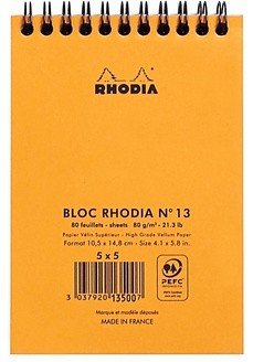 Блокнот Rhodia Classic на спирали, A6, клетка, 80 г, оранжевый Блокнот Rhodia Classic на спирали, A6, клетка, 80 г, оранжевый