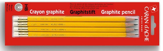 Набор карандашей чернографитовых Caran d'Ache, НВ, ластик, корпус желтый, блистер, (4шт) Набор карандашей чернографитовых Caran d'Ache, НВ, ластик, корпус желтый, блистер, (4шт)