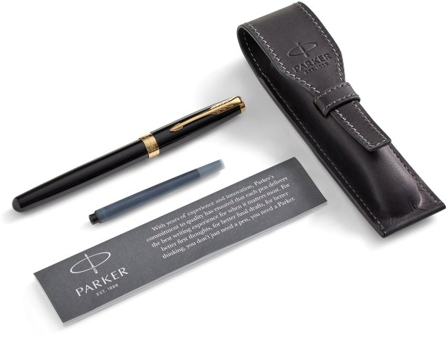 Набор: Ручка перьевая Parker Sonnet LaqBlack GT, чехол, подарочная коробка Набор: Ручка перьевая Parker Sonnet LaqBlack GT, чехол, подарочная коробка