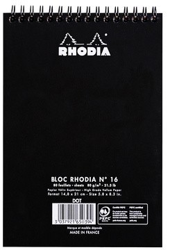 Блокнот Rhodia Classic на спирали, A5, точка, 80 г, черный Блокнот Rhodia Classic на спирали, A5, точка, 80 г, черный