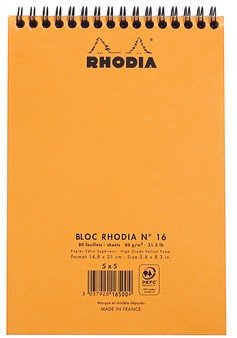 Блокнот Rhodia Classic на спирали, A5, клетка, 80 г, оранжевый