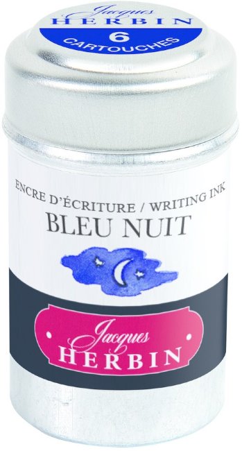 Картриджи для перьевых ручек Herbin, Bleu nuit темно-синий, 6 шт Картриджи для перьевых ручек Herbin, Bleu nuit темно-синий, 6 шт