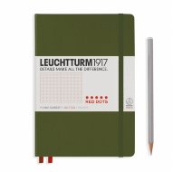 Записная книжка Leuchtturm Red Dots A5 (в точку), 251 стр., твердая обложка, хаки